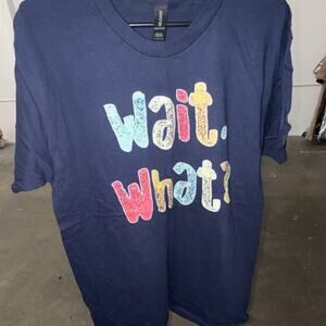 Gildan Men's Navy Blue Wait What Graphic Cotton T-Shirt Short Sleeve Size L